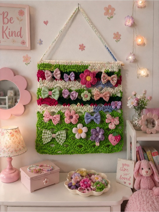 Hand Crafted Other - Handmade Crochet Hair Bow & Accessory Organizer Girls Room Wall Hanging